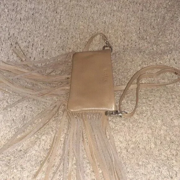 RUDSAK-Crossbody/Wristlet/Shoulder-Taupe Brown Leather-Fringed-Near Mint - Picture 5 of 9